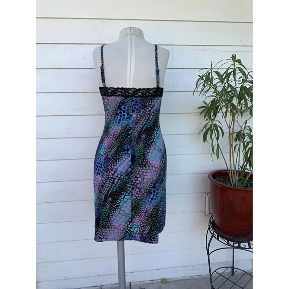 Vintage Betsey Johnson 90 2000 y2k Dot sexy Silk Slip Dress Pattern Lace abstrac - Picture 8 of 8